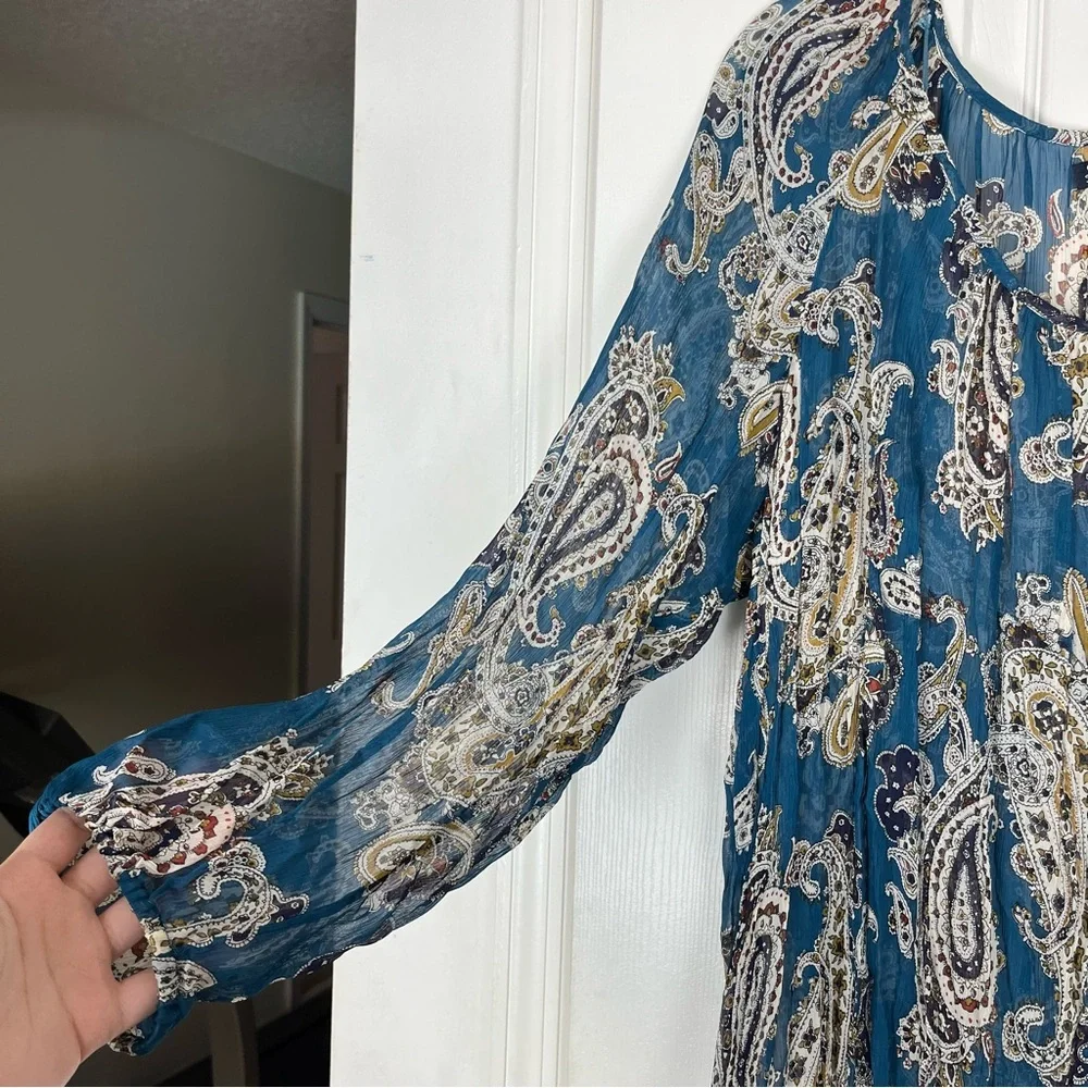 Lucky Brand Boho Western Semi-Sheer Paisley Print Peasant Blouse Top 3X - Picture 2 of 8